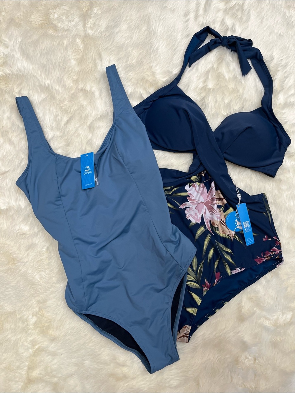 CupShe One-Piece Swimsuit Bundle Size Large Blue Corset Back
